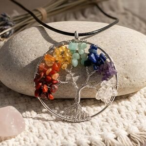 Handcrafted 7 Chakra Tree of Life Necklace | Wire Wrap Gemstone Healing Crystals